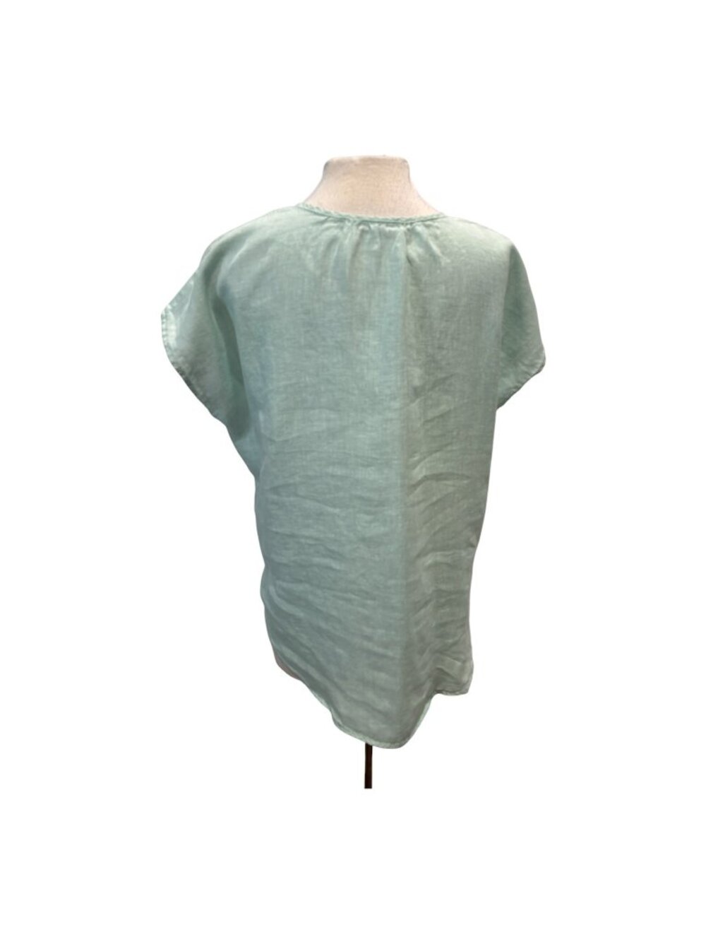 Cut Loose Mint Green Linen Look Split Neck Blouse Women’s M Relaxed Short Sleeve - Picture 4 of 6